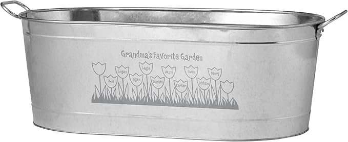 Let's Make Memories Personalized Planter Tub for Mom Grandma Wife - Custom Engraved Decorative Metal Flower Pot - for Mothers Day from Family Daughter Son Kids - 5.5 Gallons - Tulip Design
