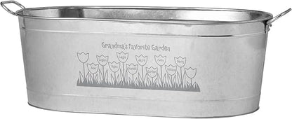 Let's Make Memories Personalized Planter Tub for Mom Grandma Wife - Custom Engraved Decorative Metal Flower Pot - for Mothers Day from Family Daughter Son Kids - 5.5 Gallons - Tulip Design