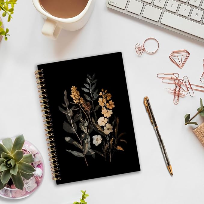 nvucamd Vintage Wildflower Botanical Plant Spiral Notebook, fall Journal Notebook, Rustic Floral Journaling Notebooks for Women, Dark Cottagecore Flower Gifts Office Supplies, 5.5x8.3Inch