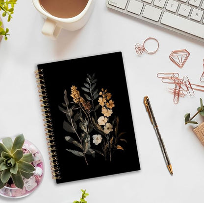nvucamd Vintage Wildflower Botanical Plant Spiral Notebook, fall Journal Notebook, Rustic Floral Journaling Notebooks for Women, Dark Cottagecore Flower Gifts Office Supplies, 5.5x8.3Inch