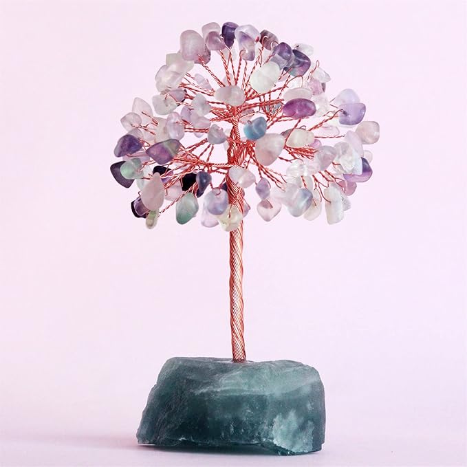 YATOJUZI Fluorite Healing Crystal Tree Natural Reiki Crystals Gemstone Stone Base Copper Wire Tree Life Money Trees Feng Shui Reiki Spiritual Energy Tree for Home Office Desk Decor Good Luck