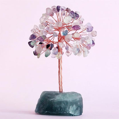 YATOJUZI Fluorite Healing Crystal Tree Natural Reiki Crystals Gemstone Stone Base Copper Wire Tree Life Money Trees Feng Shui Reiki Spiritual Energy Tree for Home Office Desk Decor Good Luck