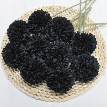 Artificial Flowers Chrysanthemum Ball Flowers Bouquet 10pcs Halloween Fall Harvest Festival Decoration Glorious Moral for Home Office Coffee House Parties and Wedding (Black)