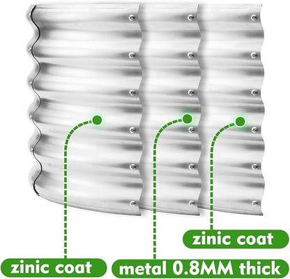 17" Tall Round Outdoor Garden Raised Garden Bed Kits-0.8MM Thick Metal Raised Planter Bed/Ground Planter Box for Variety of Flowers,Herbs,Vegetables,Trees (Silver, 32 Dia X 16.5 inches)