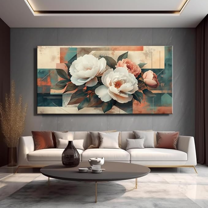 Floral Wall Art - Country Flower of Life Wall Art Landscape Canvas Painting, Modern Abstract Large Artwork Flower ColorfulBotanical Spring Wall Décor Pictures for Living Room, Bedroom & Office, Ready to Hang 60L" x 30W"