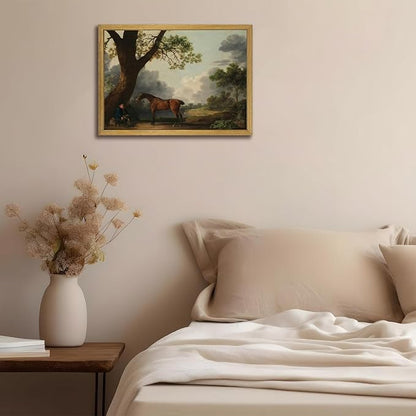 SAMHOU Framed Canvas Wall Art Vintage Decor, Classical Oil Painting Canvas Prints Champ fleuri Vintage Wall Art Brown Horse A 24" L x 16" W Floating