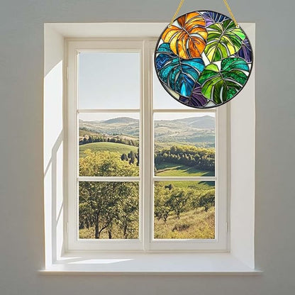 Acrylic Stained Window Hanging Monstera Plant Art Acrylic Decoration for Indoor Outdoor Home Bar Office Garden Plastic Ornament Decor 8x8 Inch