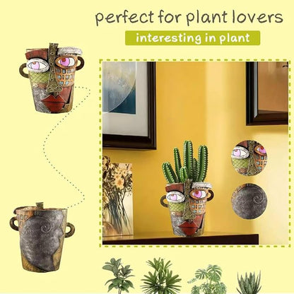 Picasso Abstract Face Flower Pot,Unique Resin Crafted Planter with Drainage Holes,Interesting Colorful Planter with Human face,for Indoor and Outdoor Botanical Home décor (Retro)