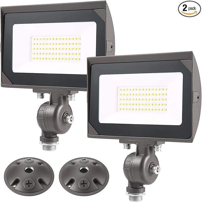 50W Outdoor LED Flood Light With 1/2" Knuckle Mount (Plate Included), 5000K Daylight 6000LM 120V, UL Waterproof LED Security FLood Lighting for Wall Wash /Sign/Flagpole/Tree/Yards/Advertising Boards