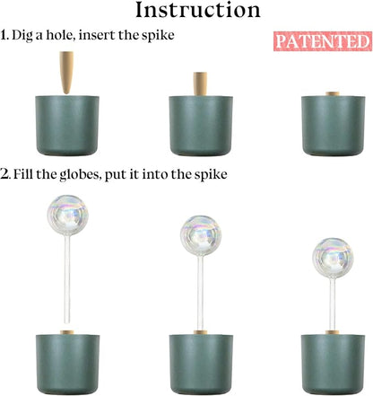 Non-Clogging Iridescent 2 Pack Ball Plant Watering Globes with Terracotta Spikes, Hand Blown Glass Self Watering Planter Insert Plant Watering Devices Bulbs for Indoor and Outdoor Plants