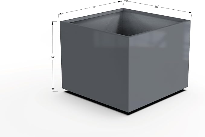 Plantercraft Powder-Coated Aluminum Planter Box - Square Cube - Metal All Weather | Indoor Outdoor | Made in USA | Fully Assembled
