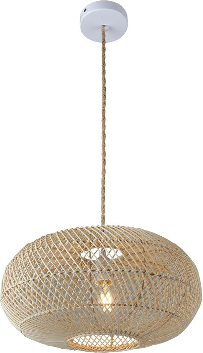 Rattan Pendant Light 16" 1-Light Hand-Woven Rattan Hanging Light，Wicker Woven Basket Chandelier，Modern Bohemian Pendant Lamp for Kitchen Island Foyer Farmhouse Porch