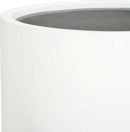 SAFAVIEH Outdoor Patio Furniture Jesper Modern White Concrete Ficonstone & Natural Brown Solid Wood Planter Pot