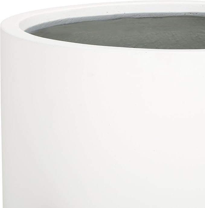 SAFAVIEH Outdoor Patio Furniture Jesper Modern White Concrete Ficonstone & Natural Brown Solid Wood Planter Pot