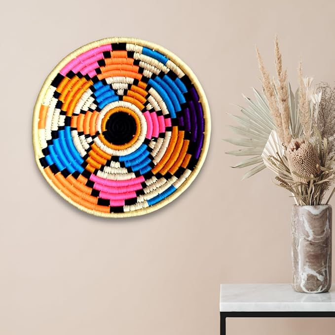 Bhumee Creations Rattan Trendy & Timeless: Sabai Grass Wall Basket - Handwoven Wall Art (Multicolour, Set of 1)