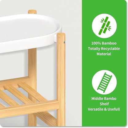 Bamboo Plant Stands Indoor, 2 Tier Steel Tray Plant Table Tall Corner Multiple Plant Holder Display Rack for Outdoor Garden Home