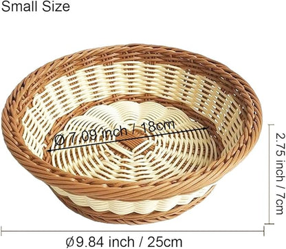 RT&BS 2pcs Round Wicker Bread Basket, Christmas Food Baskets, Eco-Friendly Sturdy Stackable Fruit Basket for Kitchen, Store, Restaurant, Party (Bicolor, S)