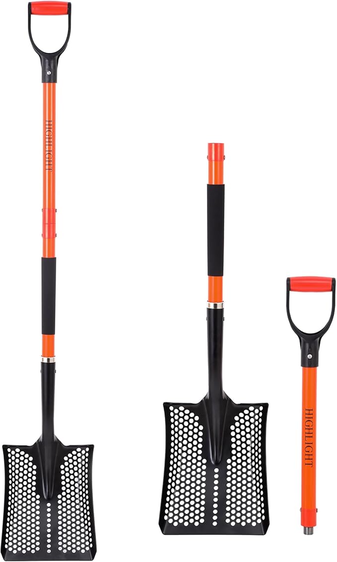 Detachable Sifting Shovel - 45 Inch Sand Sifter with Ergonomic D-Grip Handle for Beach, Garden & Farm Cleaning - Fiberglass Handle & Powder Coated Steel