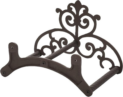 MyGift Cast Iron Garden Hose Holder, Heavy Duty Wall Mounted Water Hose Holder Reels, Garden Hose Hanger with Vintage Scrollwork Design for Outside