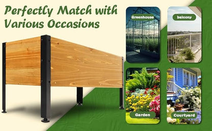Wood Rectangular Garden Planter Box Raised Bed Outdoor,Planters for Outdoor Plants 37x13x15in Elevated Herbs Vegetables Flowers Great Patio Deck Balcony (37x13x15in Brown)