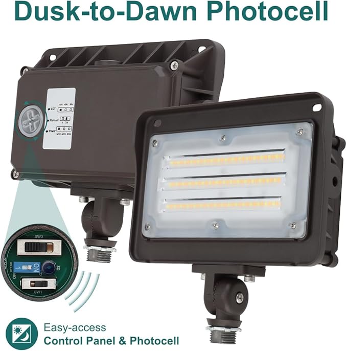 kadision LED Flood Light Outdoor, 50W/40W/30W 6500lm 3000K/4000K/5000K Selectable, Dusk-to-Dawn Photocell, IP65 Waterproof Adjustable Knuckle Mount Security Lights, 100-277V ETL Listed