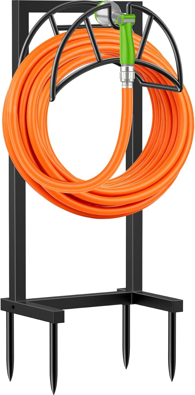 TomCare Garden Hose Holder Heavy Duty Water Hose Holder Holds 160 FT Hoses Freestanding Hose Reel Outdoor Hoses Storage Hanger for Outside Yard, Black