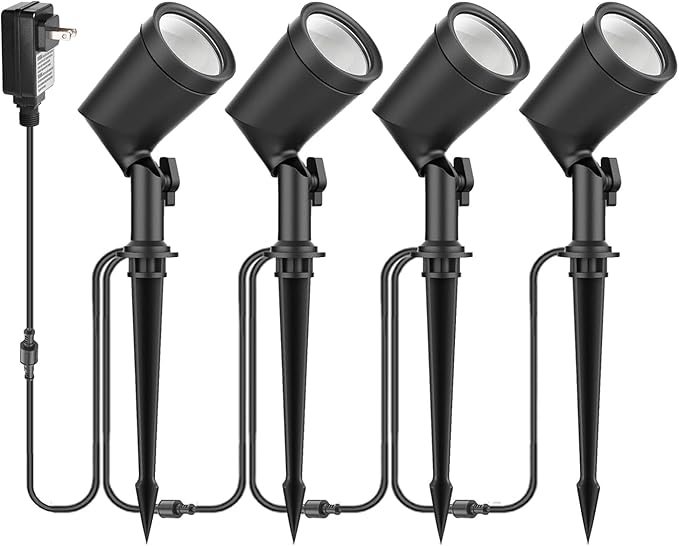 ZYAN Die-Cast Aluminum Landscape Spotlights, 6W 600LM 2700K Warm White, Low Voltage IP65 Waterproof Outdoor Landscape Lighting for Garden Yard Path, 4 Pack