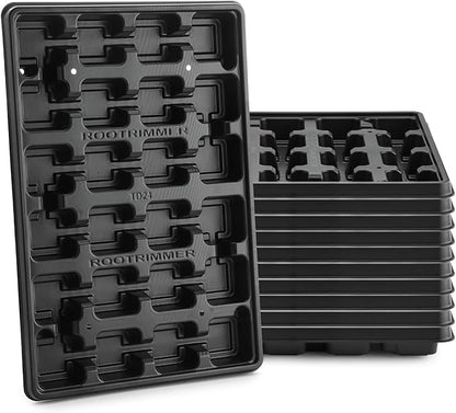 24 Cell Nursery Pots Trays 10 Pack (17"x11"x1.6"), Reusable Plastic Plant Pot Tray with Drain Holes, Carrying Seed Starter Tray for Holding 2.8 inch (7CM) Square Nursery Pots (Black)