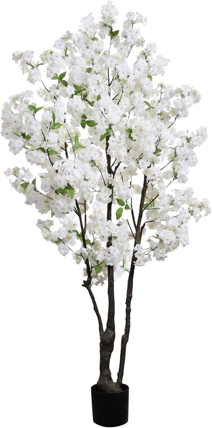 Large Artificial Cherry Blossoms Tree Indoor Faux Cherry Blossom Tree White 6FT Bedroom Trees for Home Christmas New Year Decor