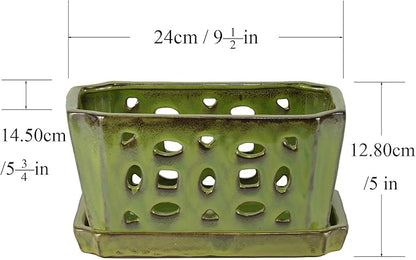 W&W Orchid Pot with Holes and Saucer for Repotting, YellowGreen, 9.7 Inches