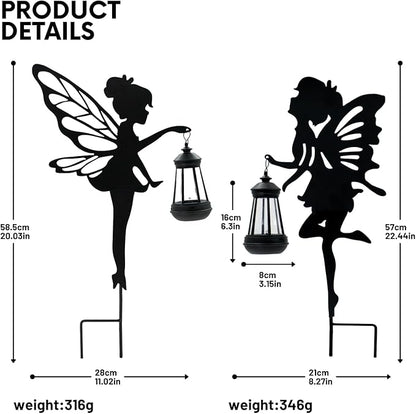 Solar Fairy Garden Decor Lights, 2 Packs, Metal Hanging Lanterns with Warm Solar Glow – Exquisite Gifts for Women, Mom, Friends (Fairy Hanging Lantern)