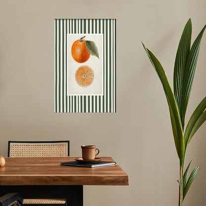 Vintage Green Striped Orange Fruit Canvas Wall Art Modern Farmhouse Botanical Kitchen Food Prints Posters Minimalist Colorful Aesthetic Pictures Boho Decor for Bedroom Restaurant 20x30inch Framed