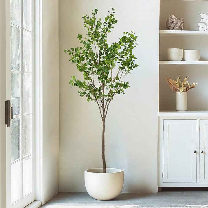 7.55ft Ficus Artificial Trees, Lifelike Faux Tree, Green Lush Fake Ficus Tree Artificial Plants for Office Home Living Room Indoor Outdoor Modern Decor, Perfect Housewarming Gift