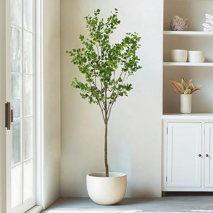 7.55ft Ficus Artificial Trees, Lifelike Faux Tree, Green Lush Fake Ficus Tree Artificial Plants for Office Home Living Room Indoor Outdoor Modern Decor, Perfect Housewarming Gift