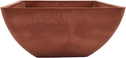 PSW Pot Collection 12x6 inch Plastic/Stone/Wood Composite Square Planter – No Drainage Hole (Drillable), Modern Indoor/Outer Pot for Flowers, Foliage, Succulents, Fairy Gardens Terra Cotta Color