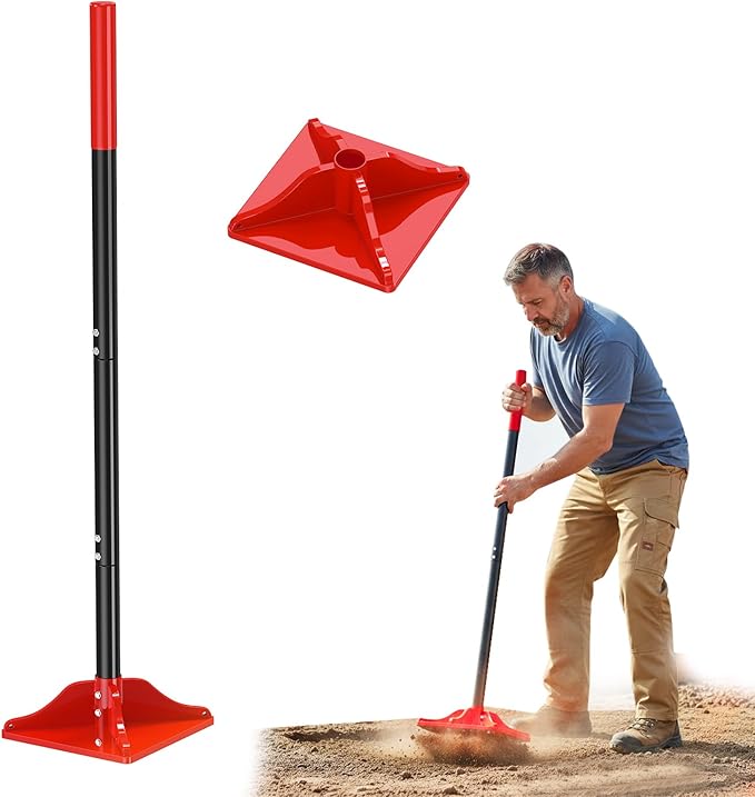 8" x 8" Steel Tamper Tool, 48" Long Handle Heavy Duty Hand Compactor for Soil, Gravel, Dirt & Asphalt, Ergonomic Ground Leveler for Pavers, Driveway Repair, Lawn & DIY Landscaping