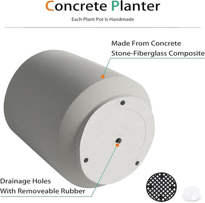 Concrete Planter Outdoor Indoor, Large Cement Plant Pots for Trees Flowers (Gray, 17 inch)