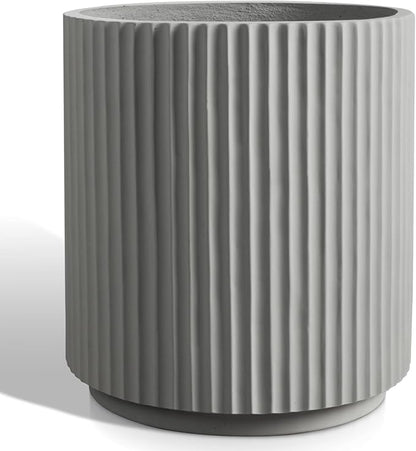 Round Concrete Planter Outdoor Indoor, Large Cement Plant Pots for Flowers (Vertical Gray, 16 inch)