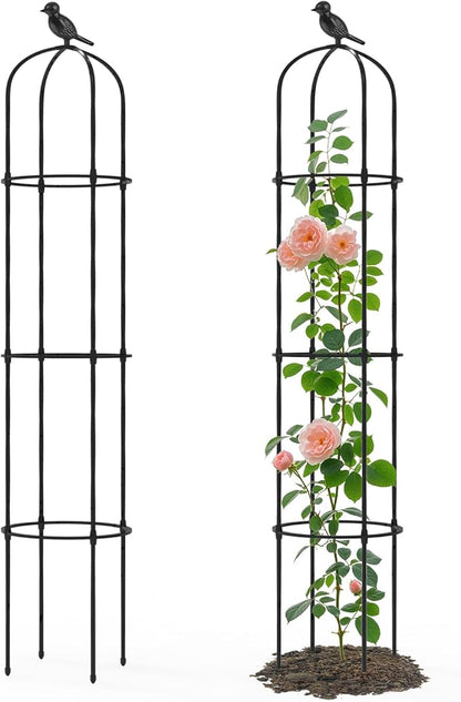 Obelisk Trellis for Climbing Plants Outdoor - 69"(H), Rustproof Trellis with Adjustable Rings, Metal Plant Support for Potted Vines, Garden Trellis Use for Outdoor or Indoor(2 Pack)