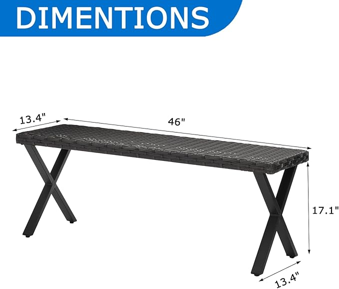 46" Patio Rattan Backless Bench Set of 2, All-Weather Outdoor Bench for Garden Backyard, Porch, or Lawn