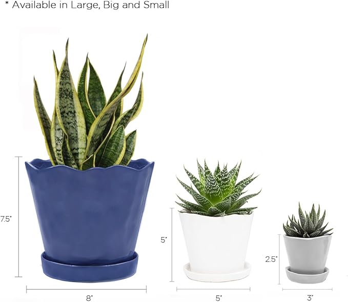 CHIVE ‘Tika’ Ceramic Planter Pot — Large 8" Succulent Pots for Indoor & Outdoor House Plants — Cute, Beautiful Modern Farmhouse Kitchen Decor — White