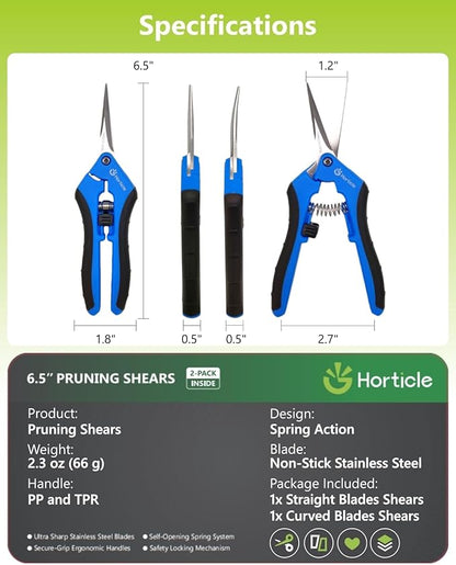 6.5" Garden Scissors Pruning Shears: 2 Pack of Trimming Scissors for Small Plants - High Cutting Efficiency Flower Snips for Gardening