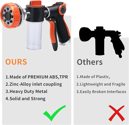 Garden Hose Nozzle,8 Patterns Hose Sprayer High Pressure,Heavy Duty Dog Wash,Metal Water Hose Nozzle with Soap Dispenser,Car Wash Foam Gun with A Car Wash Mitt