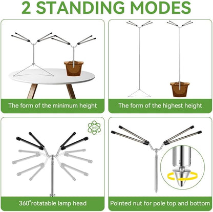 Grow Lights for Indoor Plants Full Spectrum,15-62 Inches Height Adjustable Dsektop and Standing Plant Growing Lamps with Detachable Tripod Stand, Auto On/Off Timer (Full Spectrum, Four Heads)