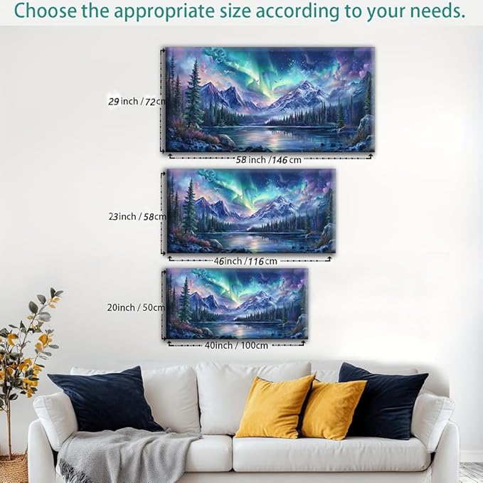 IDAFU Aurora Borealis Canvas Wall Art Northern Lights Wall Printing Farmhouse Abstract Snow Mountain Tree Forest Scenery Canvas Nature Landscape Artwork For office Home Décor Ready to Hang 40L x 20W