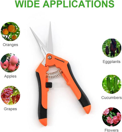 12 Packs Garden Pruning Shears with Straight Blades Trimming Scissors, Gardening Hand Pruning Snips Titanium Coated Precision Bonsai Pruning Shears, Convenient Flower Cutters (Orange)