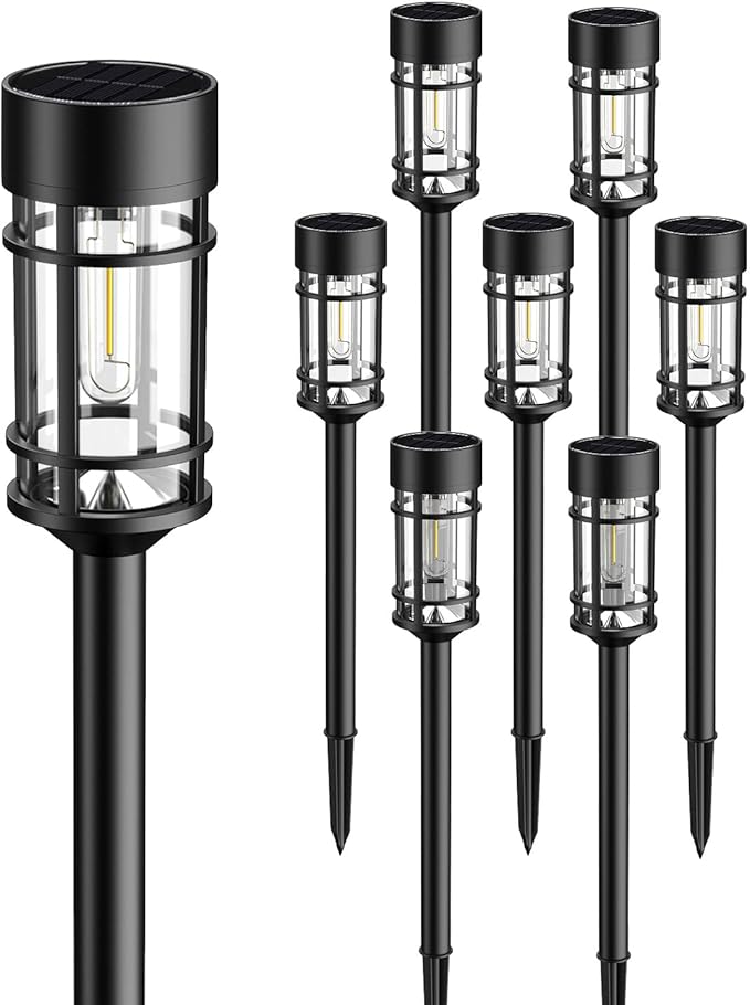 Solar Lights Outdoor Waterproof, 8 Pack Solar Pathway Lights with Metal & Glass, Auto On/Off, Long-Lasting Design for Yard, Landscape, Walkway Garden Decor