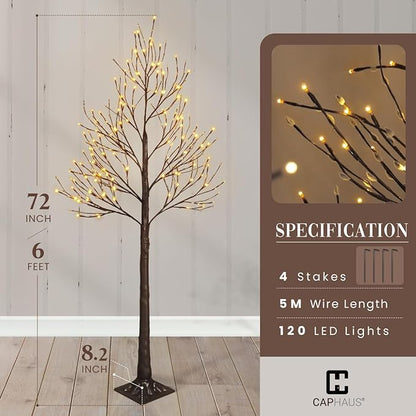 CAPHAUS 6FT Lighted Willow Tree with 120 Warm White LED Lights, Artificial Twinkling Twig Tree for Christmas Decorations Indoor, Holiday & Winter Home Decor