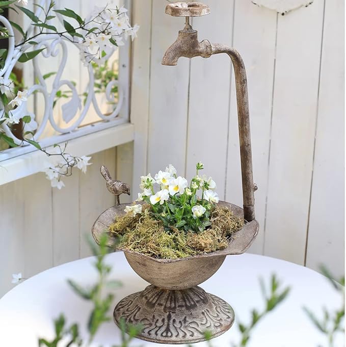 Unique Planters for Indoor Outdoor Plants, Rustic Succulent Planters, Outdoor Flower Pots, Indoor Succulent Plant Pots, Metal Tap Design, Home and Garden Decor (Gray)