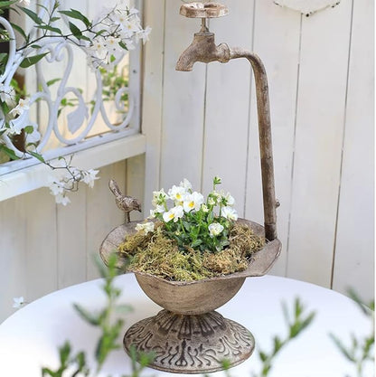 Unique Planters for Indoor Outdoor Plants, Rustic Succulent Planters, Outdoor Flower Pots, Indoor Succulent Plant Pots, Metal Tap Design, Home and Garden Decor (Gray)